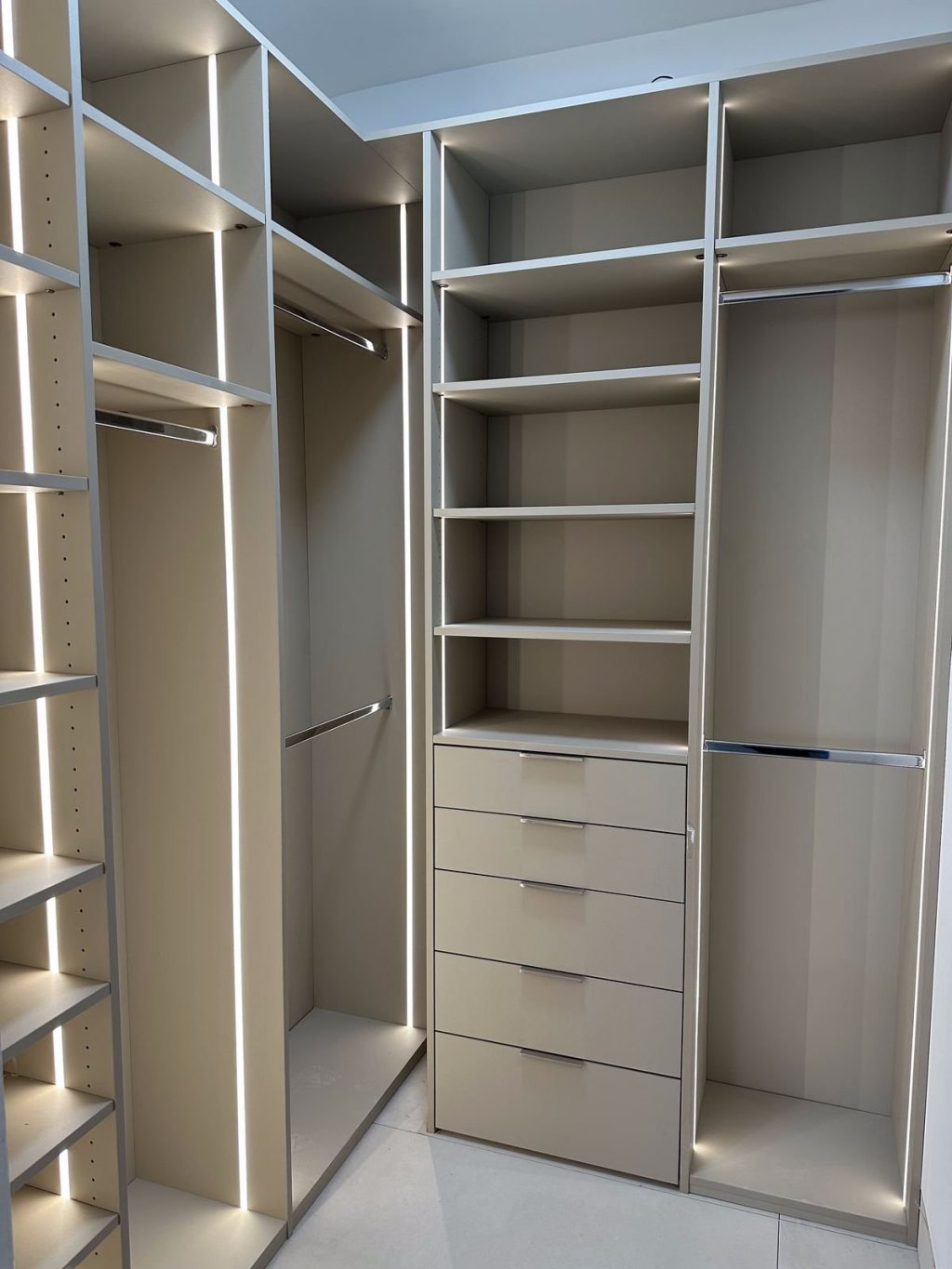 Walk-in closet with built-in drawers