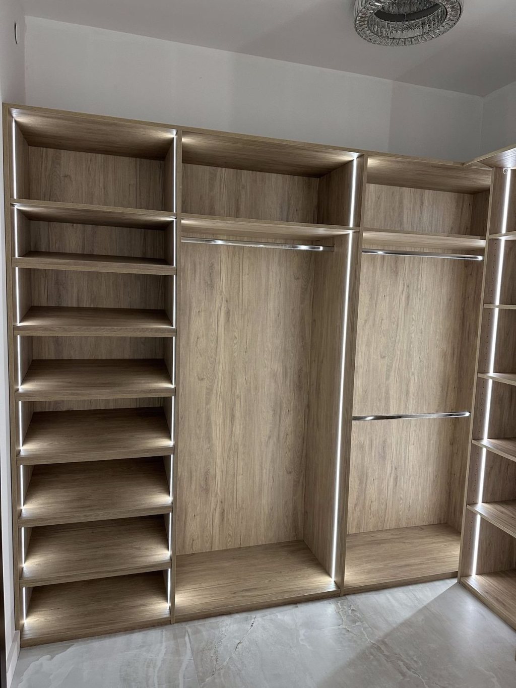 Oak walk-in closet system